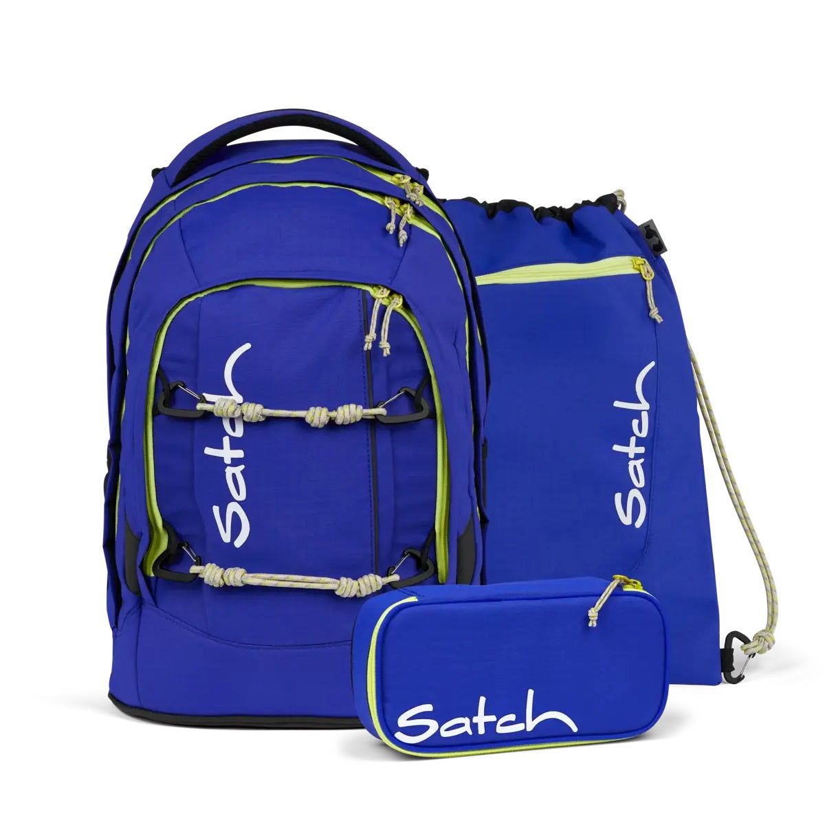 Blauer Satch Pack Schulrucksack Set mit ergonomischem Design, nachhaltigem Material und reflektierenden Elementen
