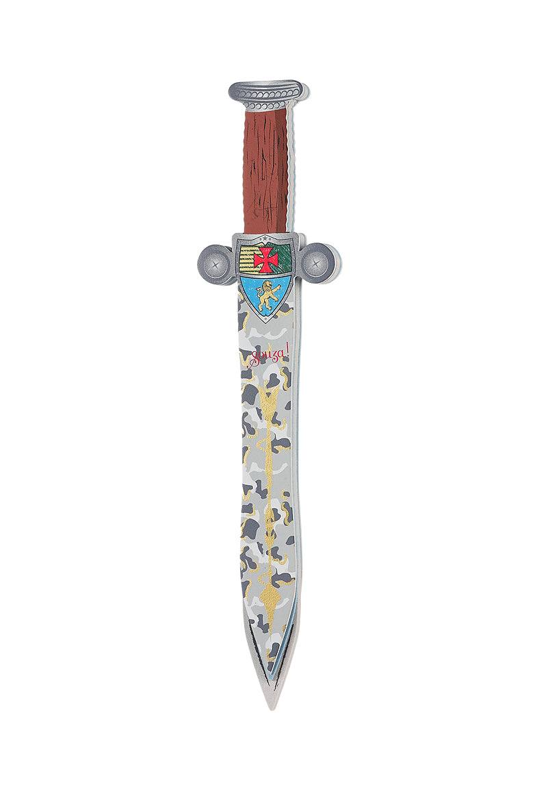 Schwert Ronald aus EVA Schaum in Grau, Braun, Bronze und Gold mit Löwenprint am Schaft, 43 cm lang