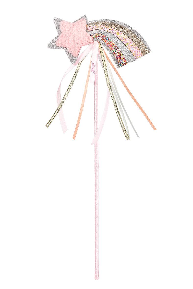 Zauberstab Regenbogen mit Glitterfäden und buntem Design, 35 cm lang, Modell 106482 von Souza für Feen und Hexen
