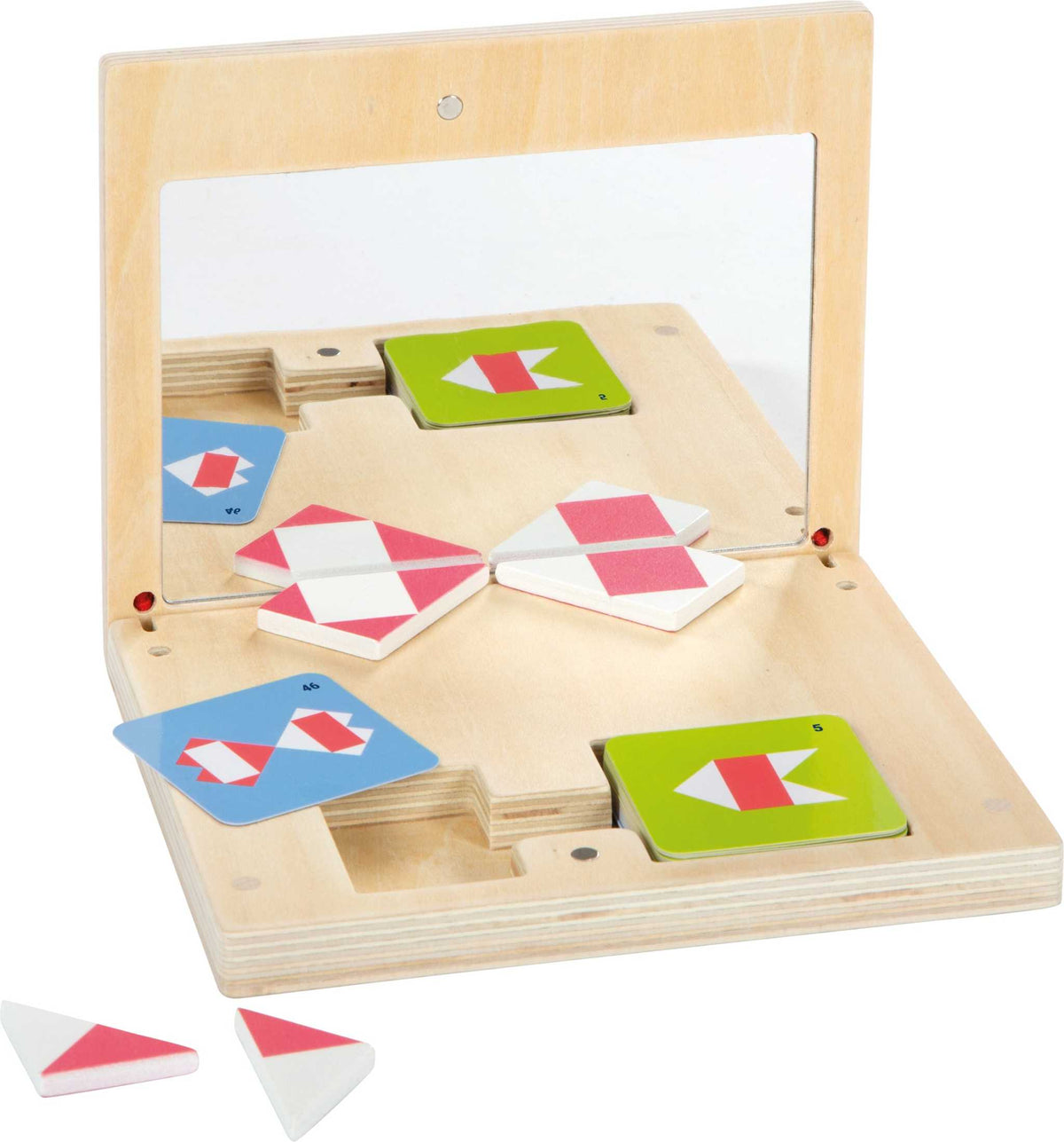 Symmetriespiel mit Spiegel wooden puzzle with mirror and geometric shapes for children