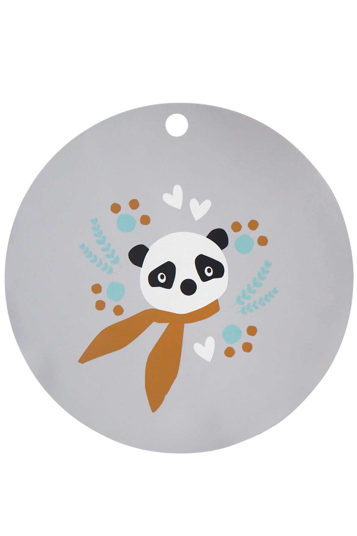 Silikon Platzset Panda in Silber Grau aus BPA-freiem Material, spülmaschinengeeignet und leicht abwischbar.