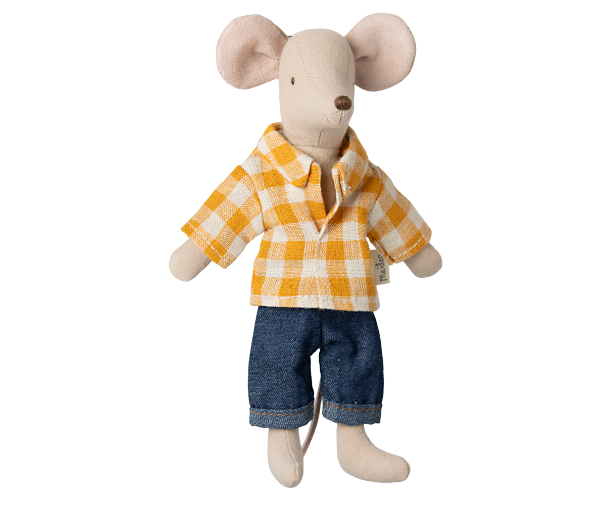 Papa Maus von Maileg in kariertem Hemd und Jeans, 15cm Stoffspielzeug für Kinder ab 3 Jahren