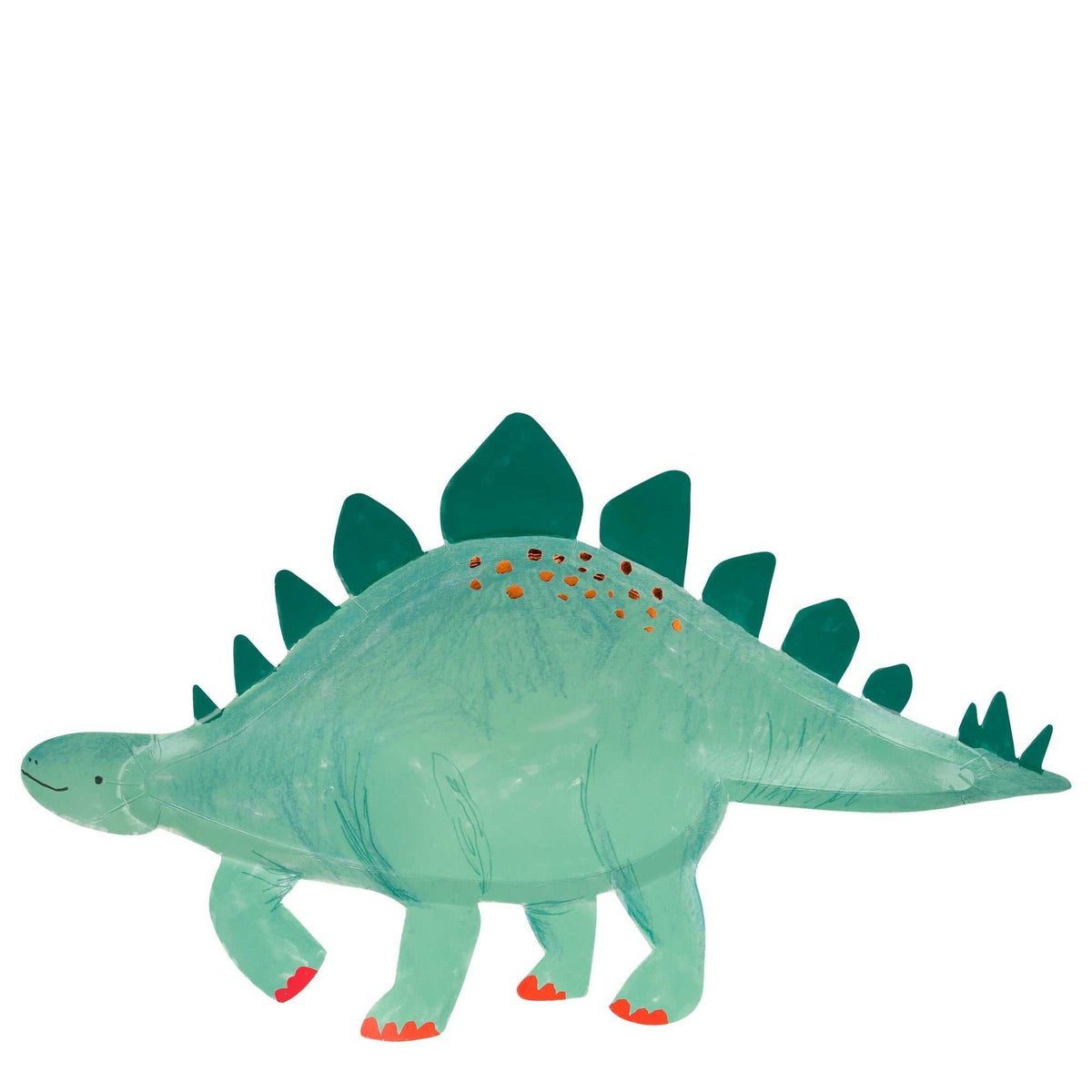 Stegosaurus Platten aus nachhaltig zertifiziertem Papier mit Kupferfolie, 4 Pappteller im Dinosaurier-Design, ca. 46,4 x 27,9 cm, Partygeschirr