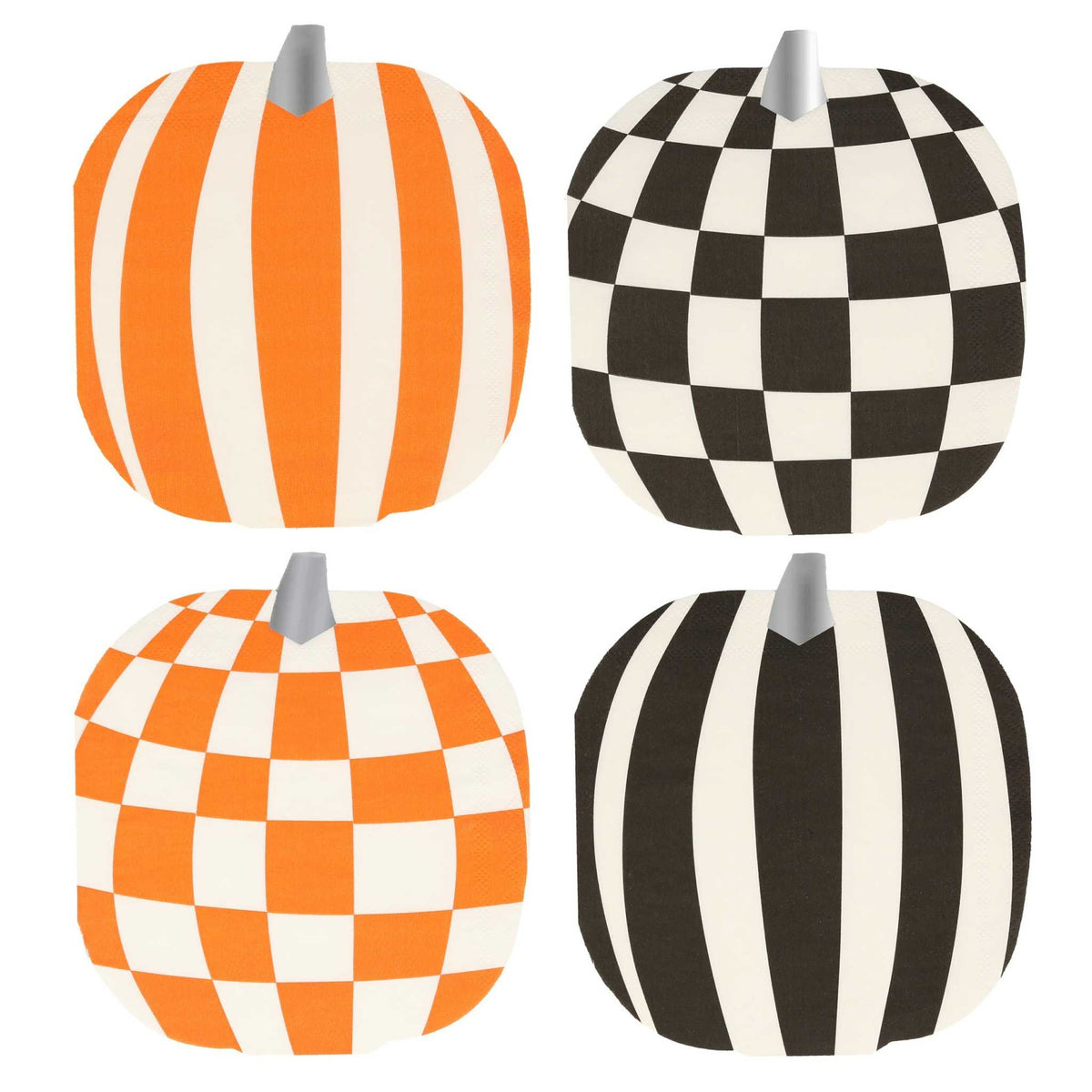 Meri Meri Halloween Kürbisservietten in Orange, Schwarz und Weiß mit Retro-Design, 16 Stück, 3-lagig, 15x16 cm