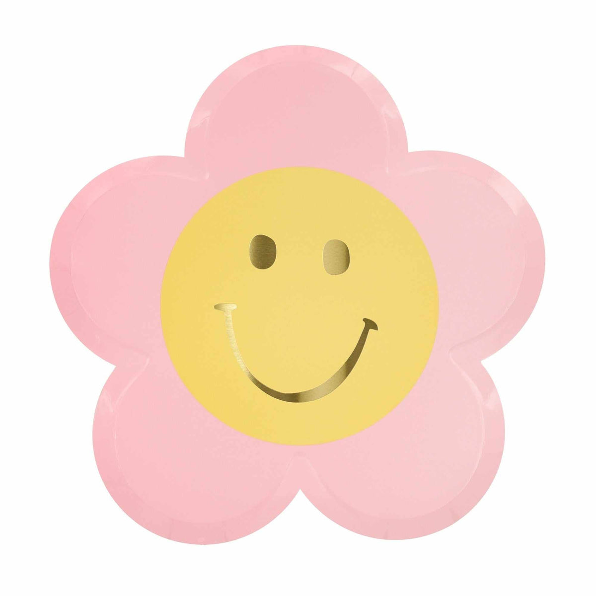 Happy Face Flower pappteller with gold foil details for birthday party