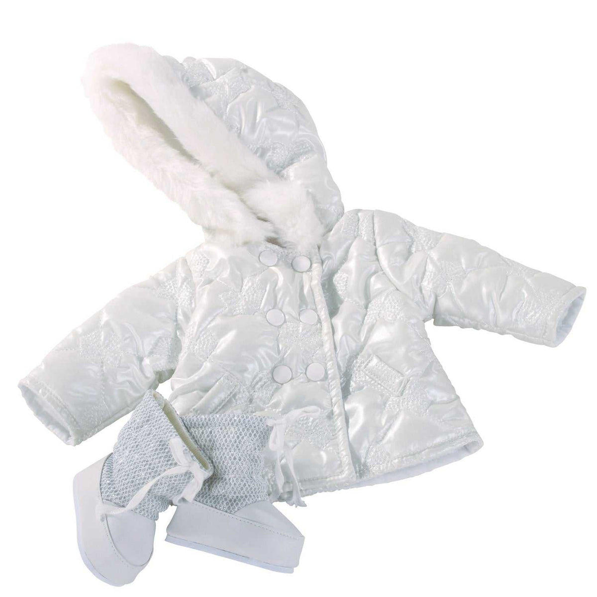 Stehpuppen Winteroutfit mit Winterjacke und Glitzerstiefeln für 45-50 cm Puppen
