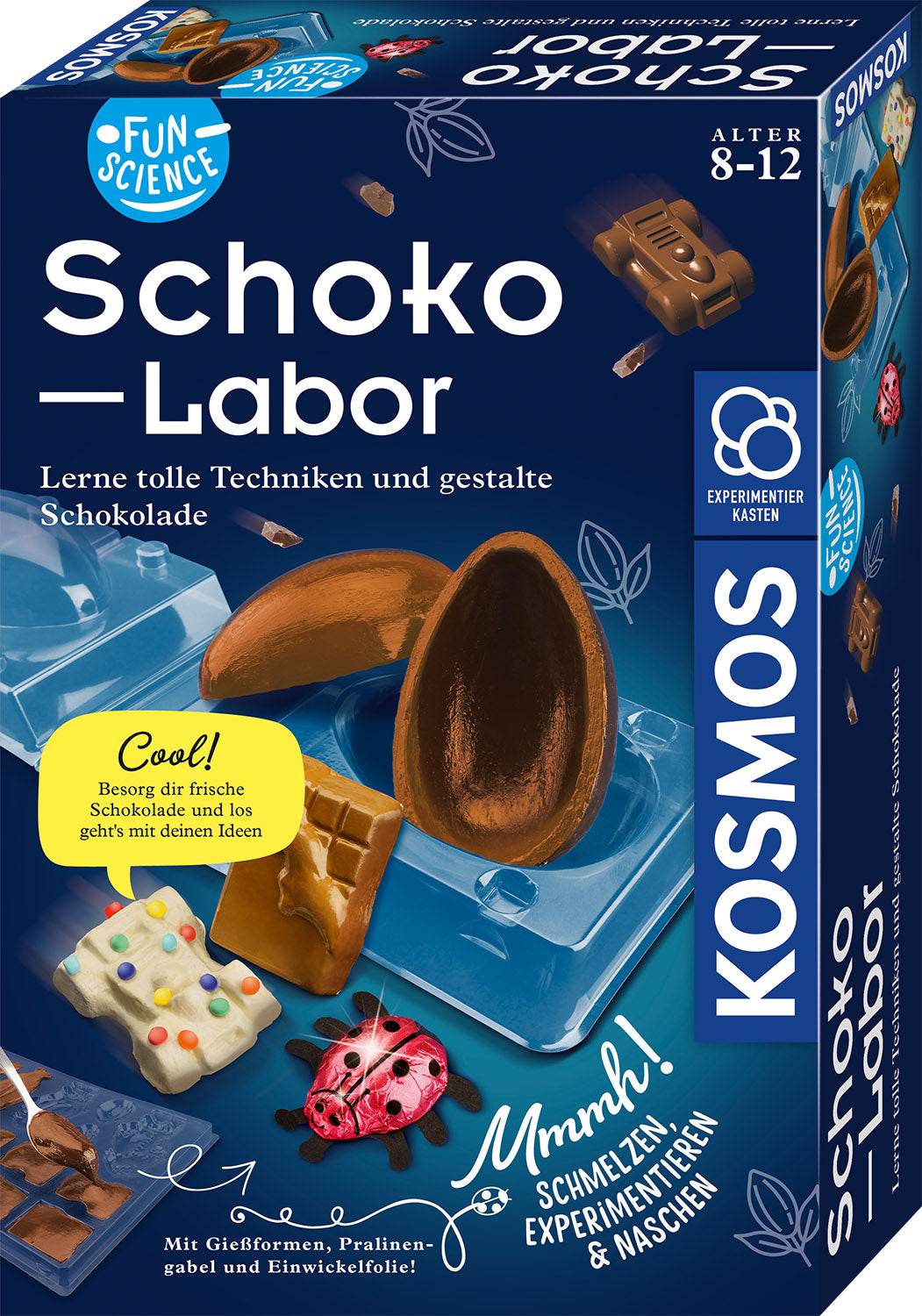 Fun Science Schoko-Labor Schokoladen-Experimentierset für Kinder mit Gießformen und Pralinengabel