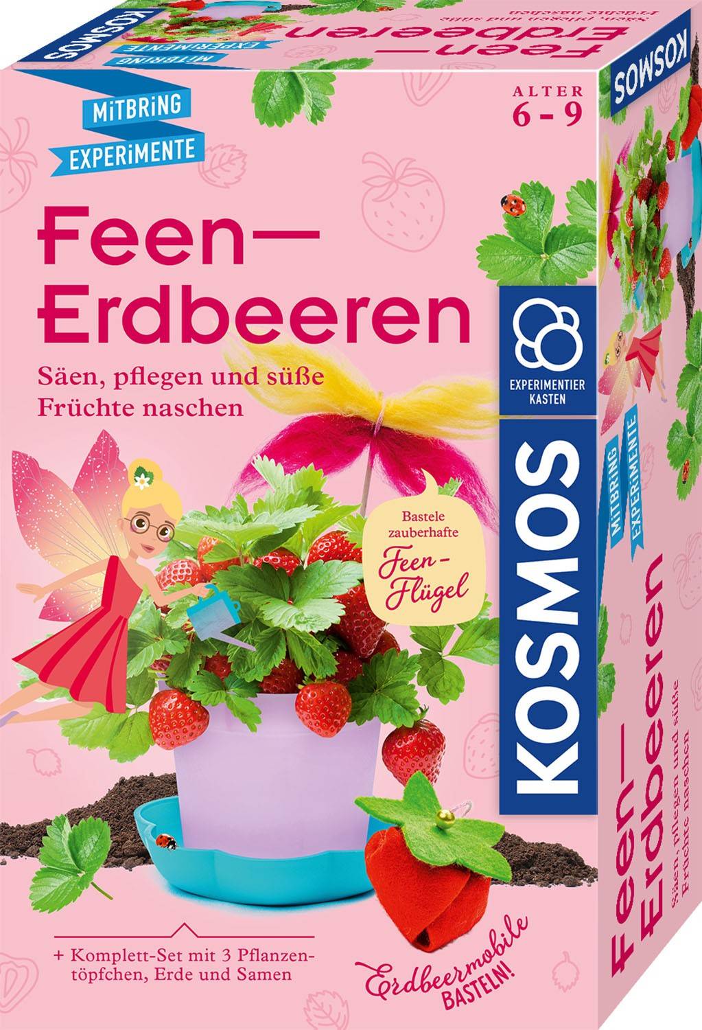 Feen-Erdbeeren Experimentierset von KOSMOS mit Pflanzentöpfchen, Saatgut und Bastelmaterial für Kinder ab 6 Jahren
