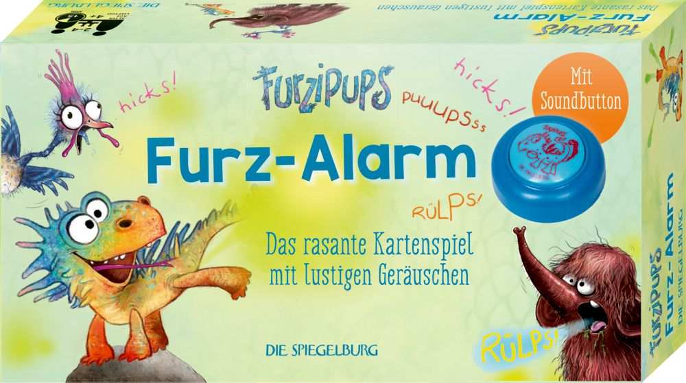Furz-Alarm Kartenspiel mit Soundbutton und 52 lustigen Charakterkarten für 2-4 Spieler ab 4 Jahren