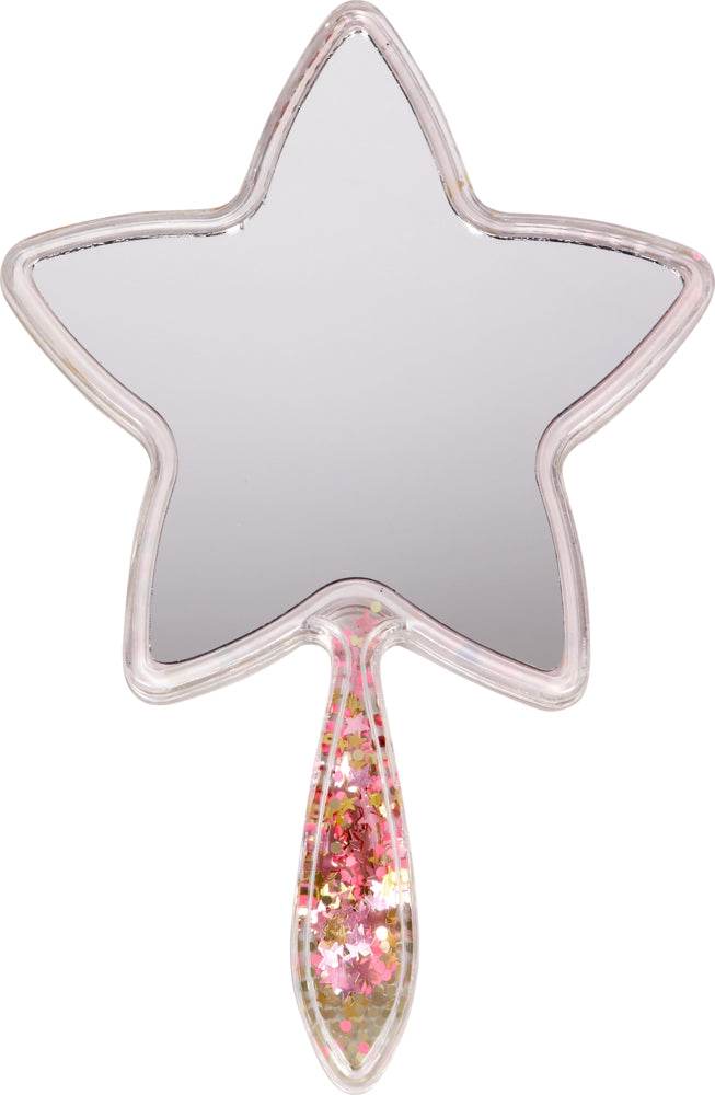 Handspiegel-Prinzessin Sternförmiger Kinderhandspiegel mit funkelndem Glitter und goldener Fassung, 13x19 cm, Kunststoff und Glas