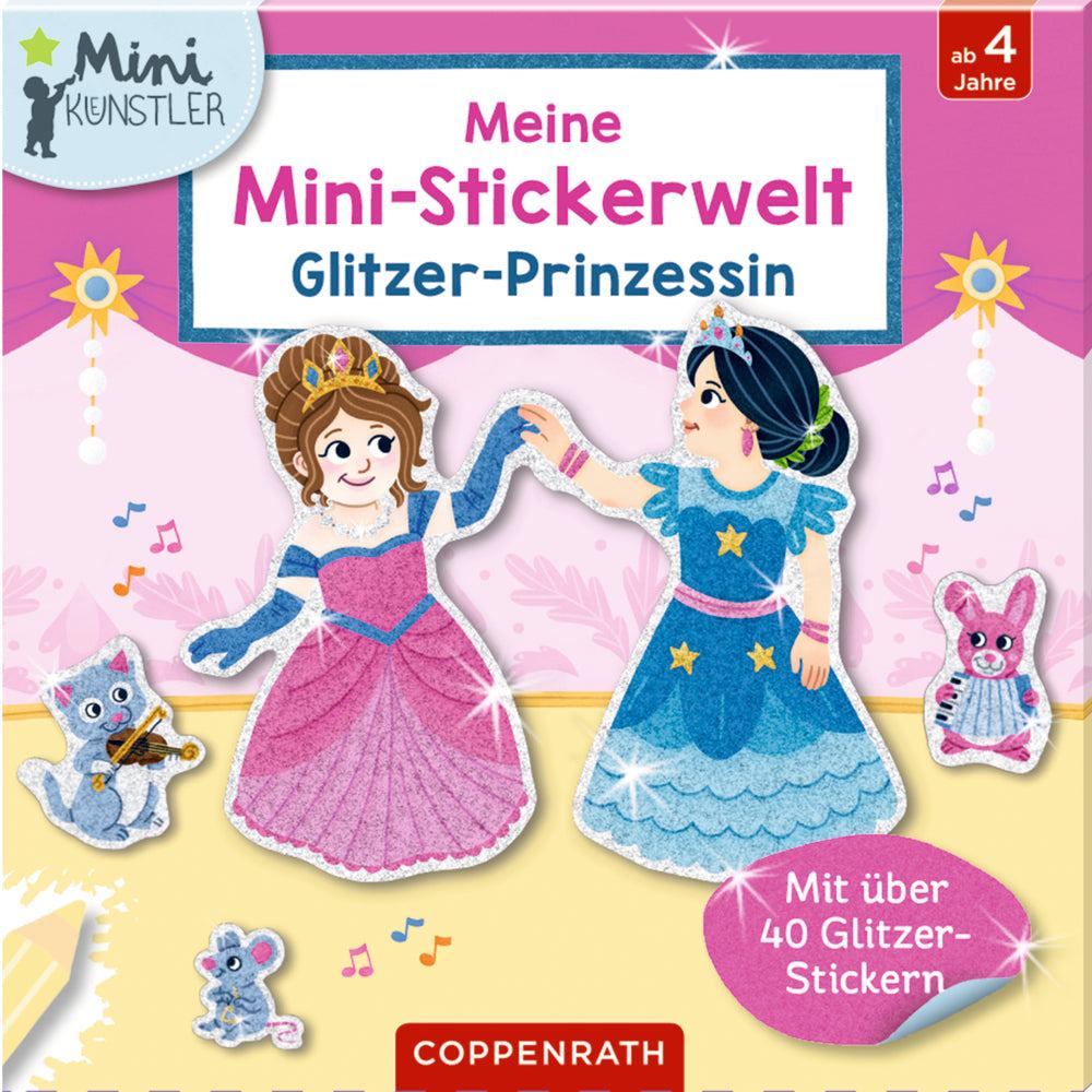 Meine Mini-Stickerwelt Glitzer-Prinzessinnen Set mit 3 Bildkarten, 3 Ausmalkarten und über 40 Glitzer-Stickern für Kinder ab 3 Jahren