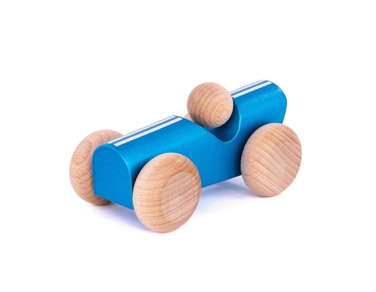 Blaues Vintage Auto aus Buchenholz für Kinder ab 1,5 Jahren, robust und spielerisch fördernd