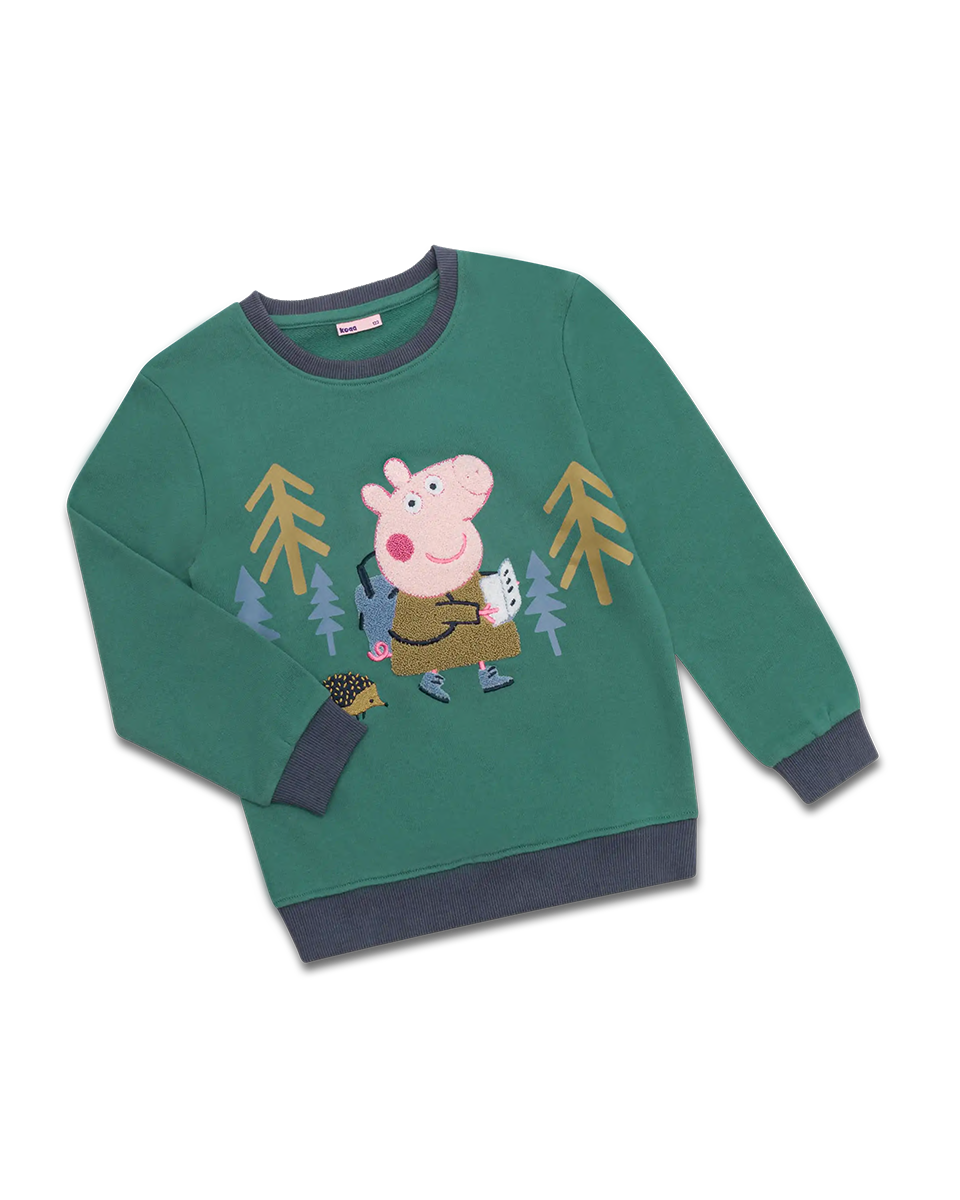 Peppa Wutz Forest grüner Bio-Baumwoll-Sweater Größe 104 mit Waldmotiv und nachhaltigem Design