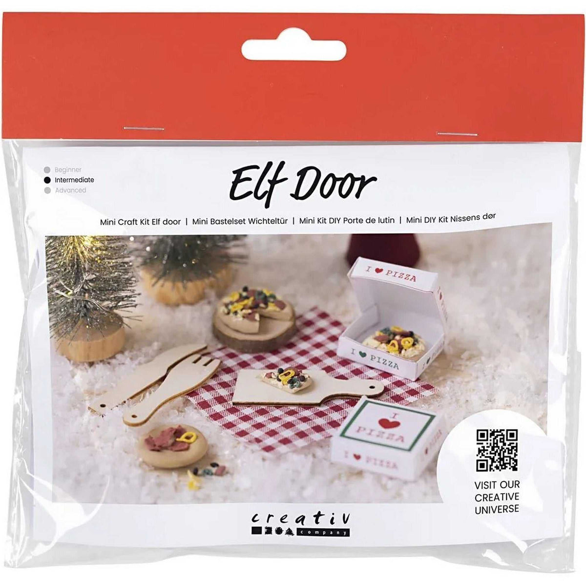 Mini Kreativ Set Wichteltür mit Pizza und Bastelmaterialien für Weihnachtswelt
