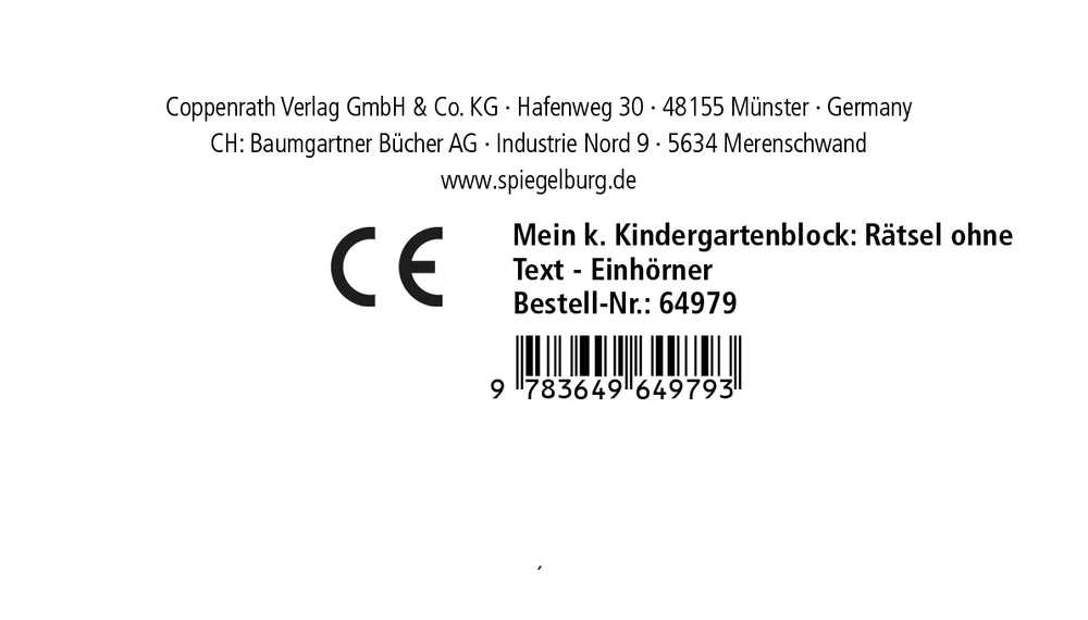 Mein k. Kindergartenblock: Rätsel ohne Text - Einhörner