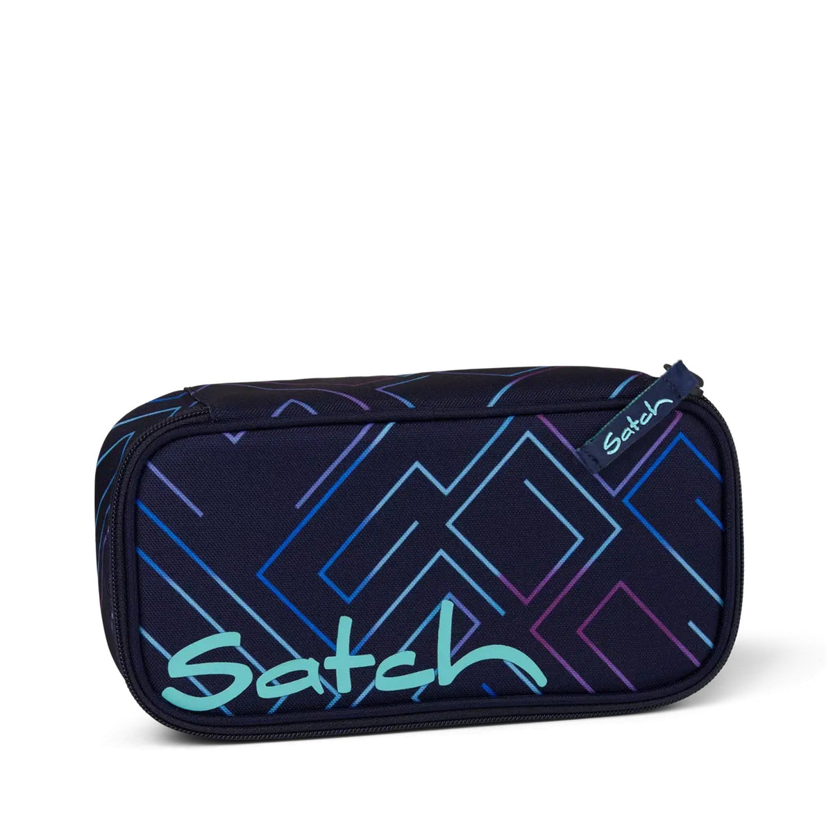 Purple Laser Schlamperbox with organizer compartments and colorful elastic straps for easy stationery storage