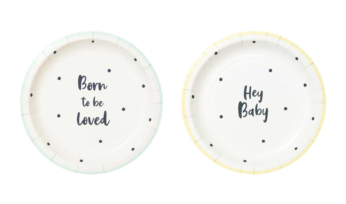Neutrale Baby Party Teller aus 100% recyceltem Papier, 12 Stück, 19cm, plastikfrei