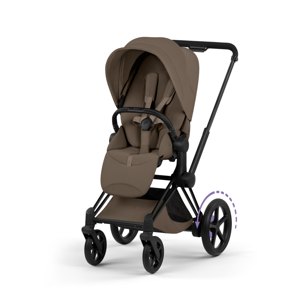 ePRIAM Comfort Matt Black incl. Babywanne, Sitzeinheit, Sitzbezug Coconut Brown