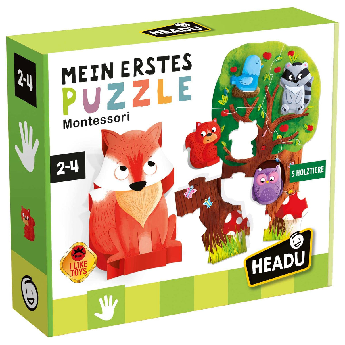 Mein erstes Puzzle Montessori Lernspiel für Kinder mit 6-teiligen Puzzle und 5 Holztiere zur Förderung der Feinmotorik