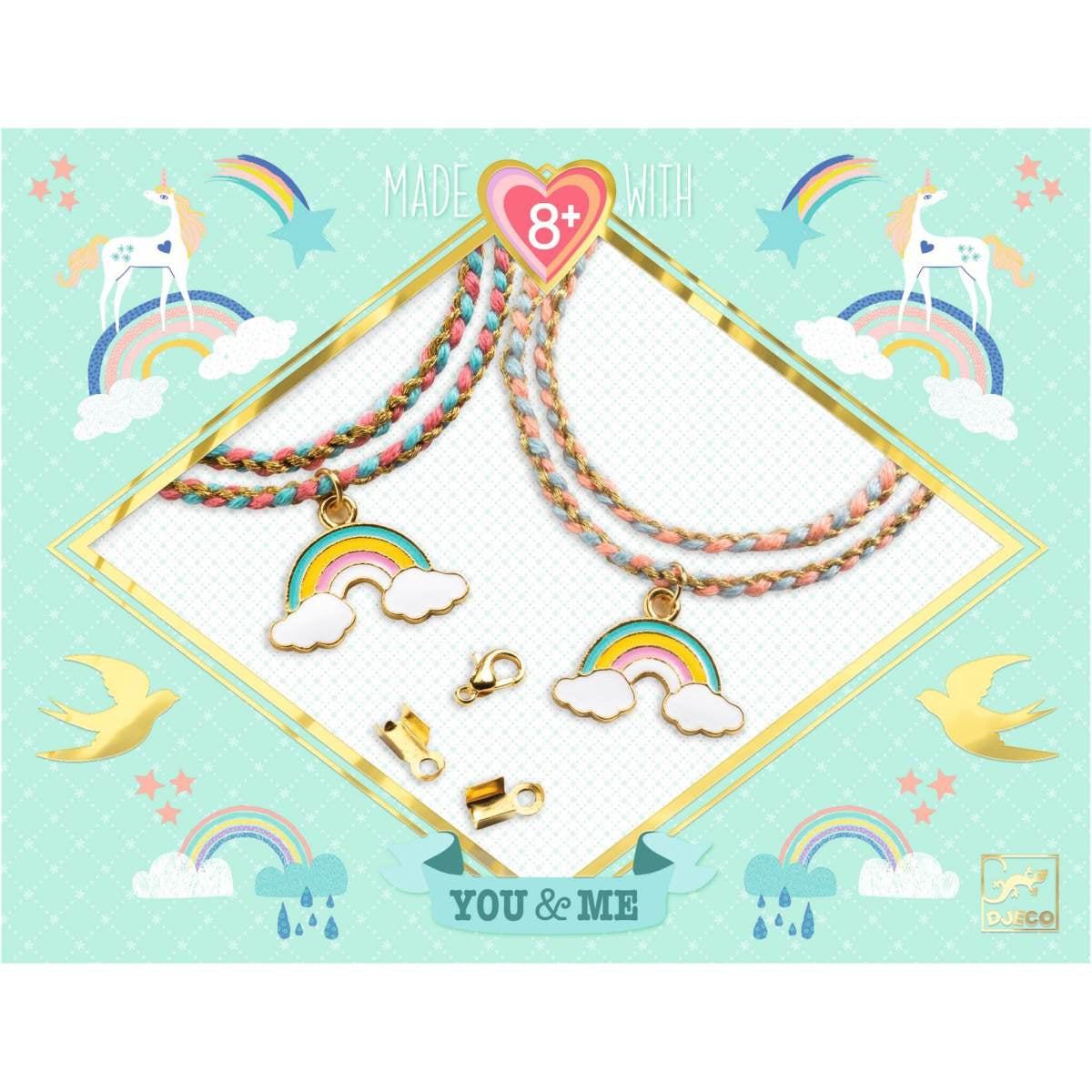 Diy-Schmuckset mit Materialien für Regenbogen-Kumihimo-Armbänder in glänzender Schachtel