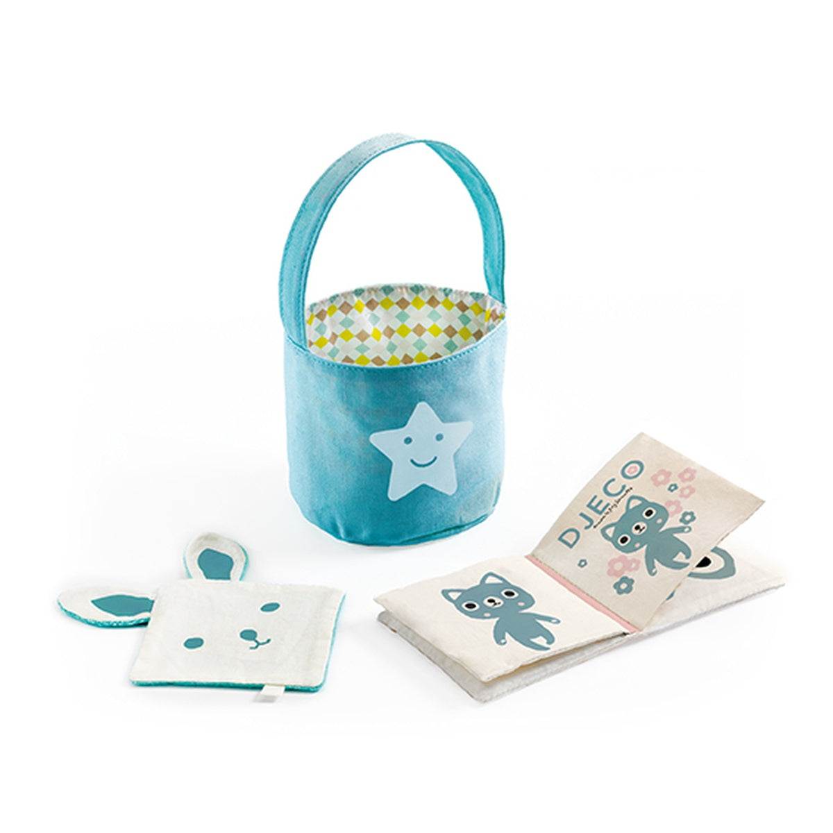 Rundes Gute-Nacht-Set mit Tasche, Bilderbuch und Kuscheltier für Puppen