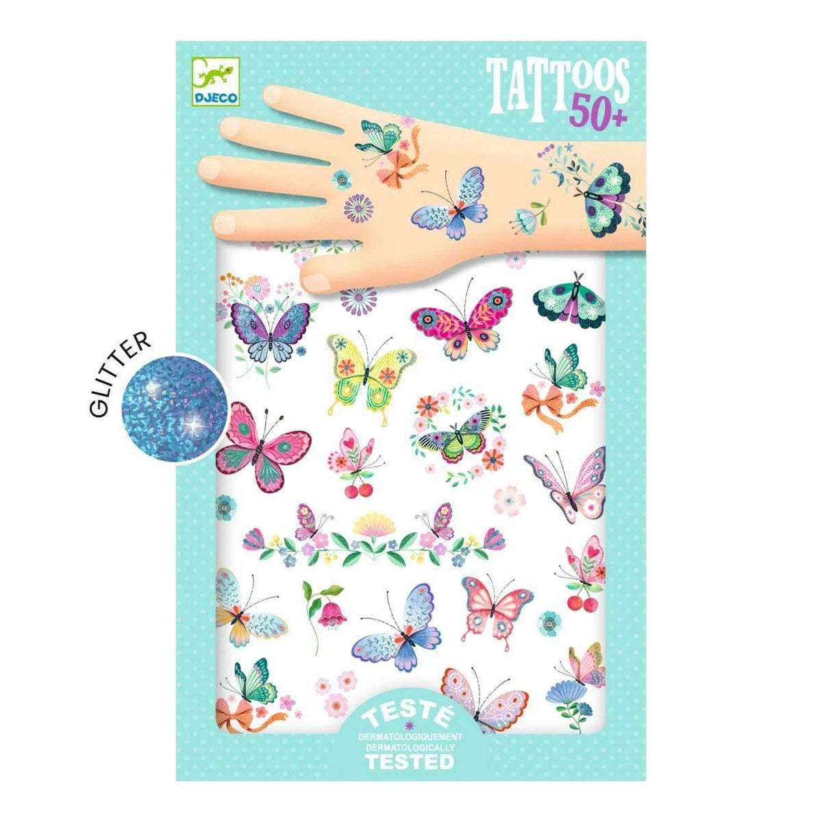 Temporären Tattoos Schmetterlinge mit Glitzereffekt für Kinder ab 3 Jahren