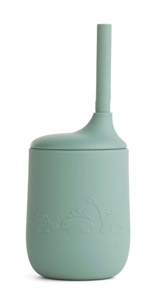 Silikon Trinklernbecher Ellis Dino peppermint mit abnehmbarem Deckel und Trinkhalm aus BPA-freiem Material