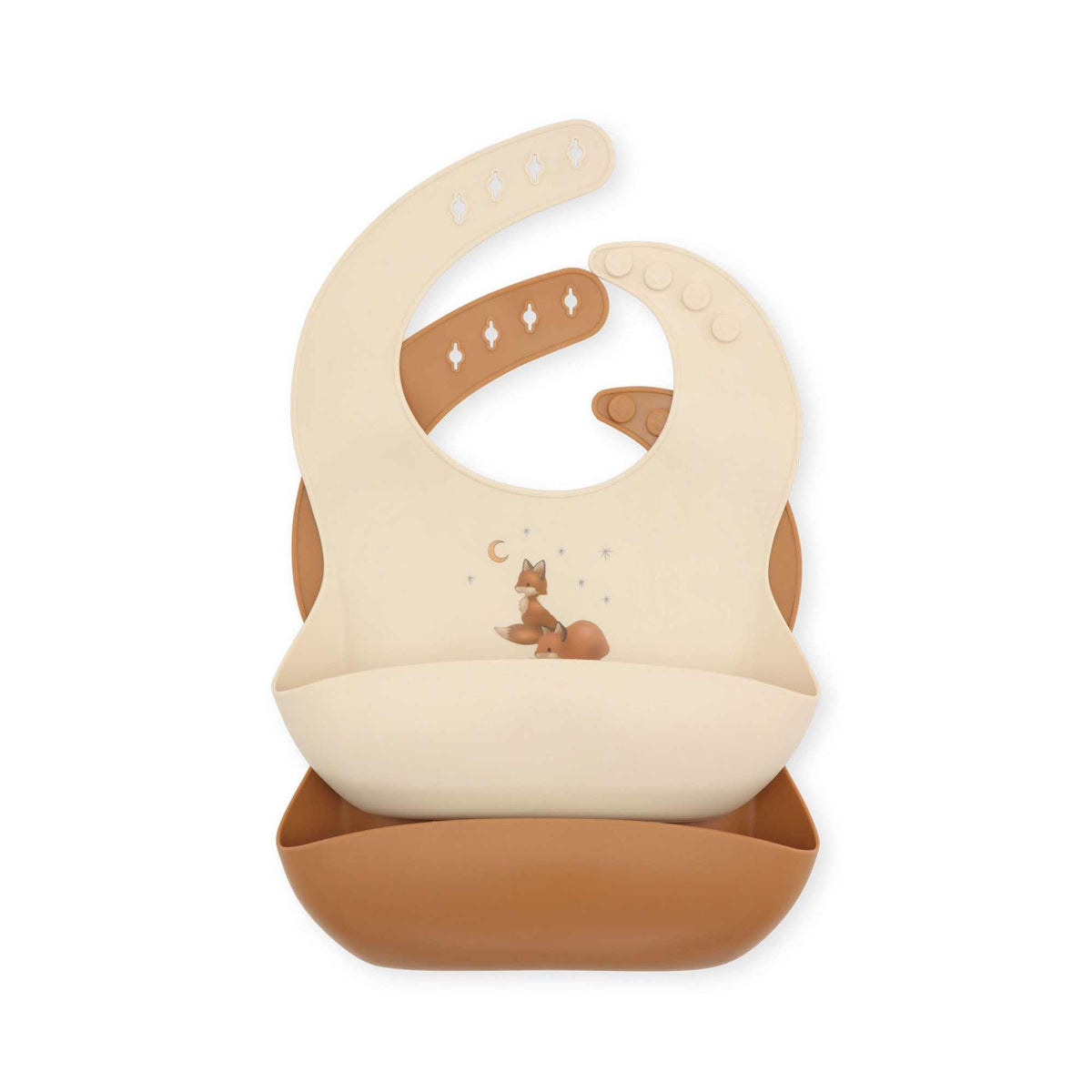 Praktische Silikon-Lätzchen mit Auffangtasche von Konges Slojd in 2er-Pack für Babys ab 4 Monaten