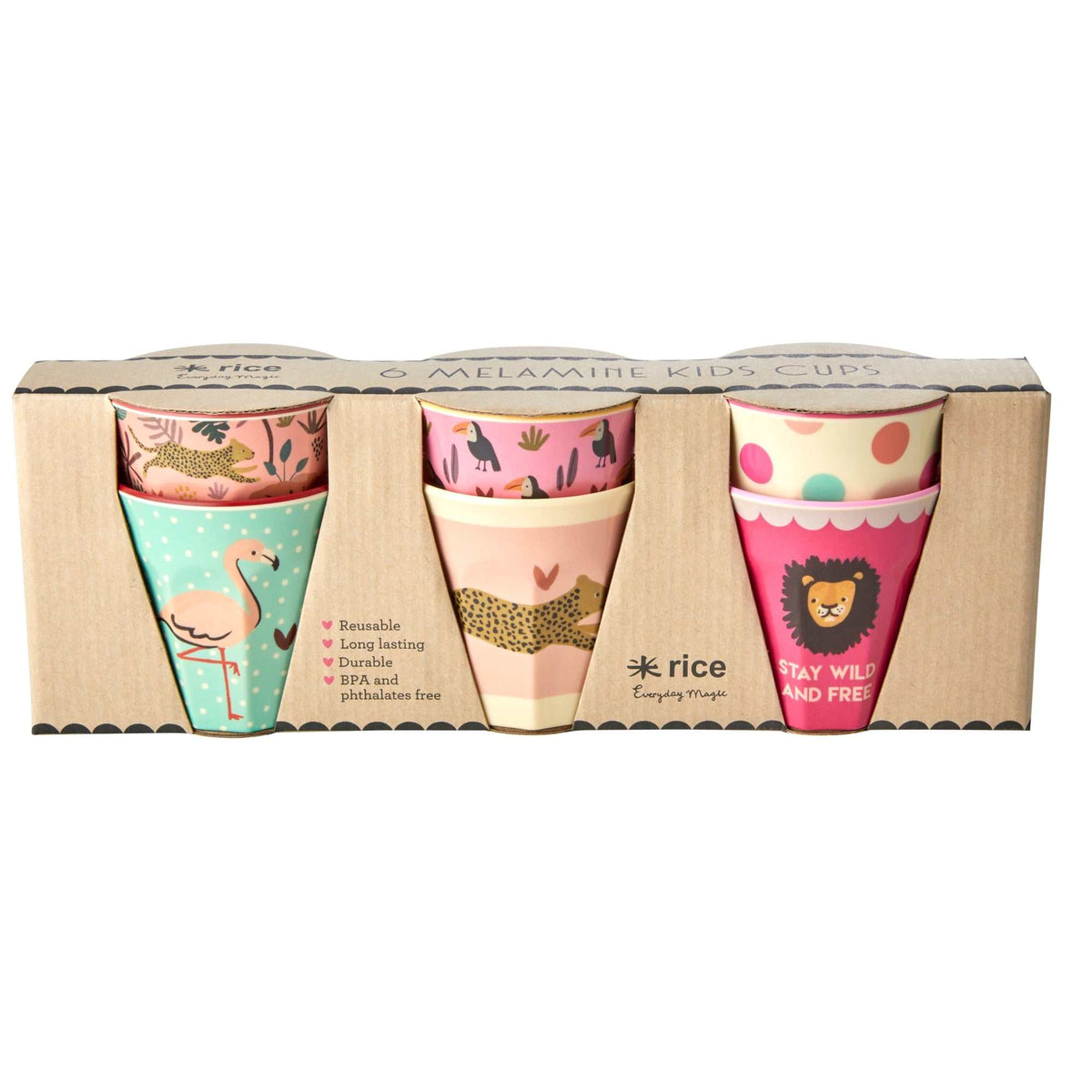 Kinderbecher 6er-Pack melamin mit Dschungeltier-Print, farbenfrohe und langlebige Kindertassen, spülmaschinenfest
