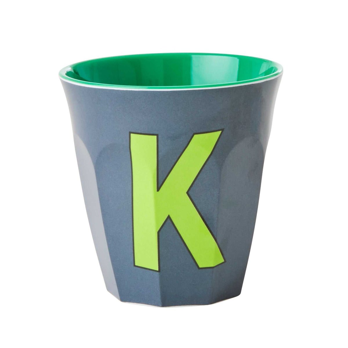 Melamin Buchstabenbecher K 250 ml mit Alphabet-Print, 9 cm hoch, spülmaschinenfest