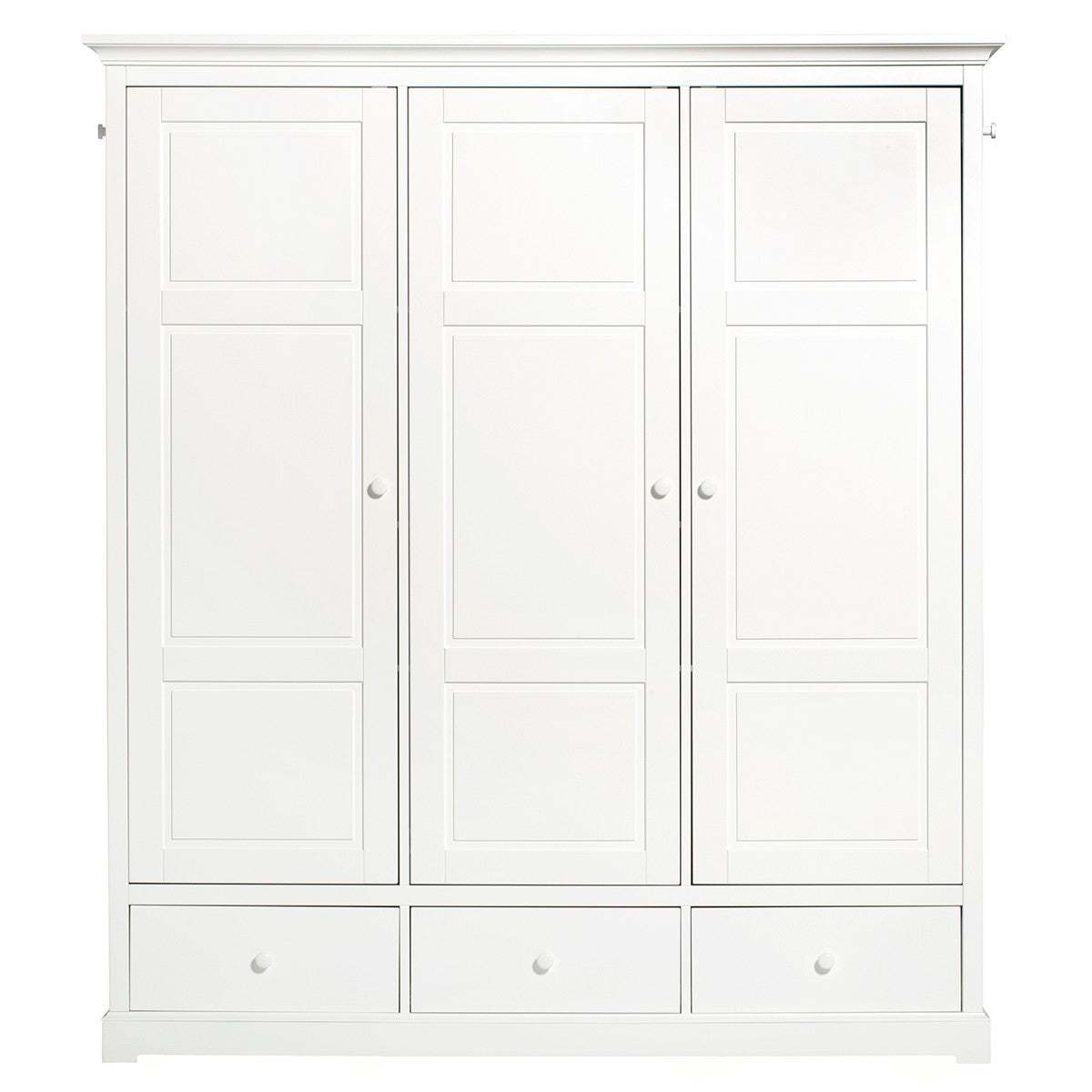 Weißer Seaside Kleiderschrank 3-türig mit flexiblem Innenraum, Soft-Close Türen und Kleiderstange