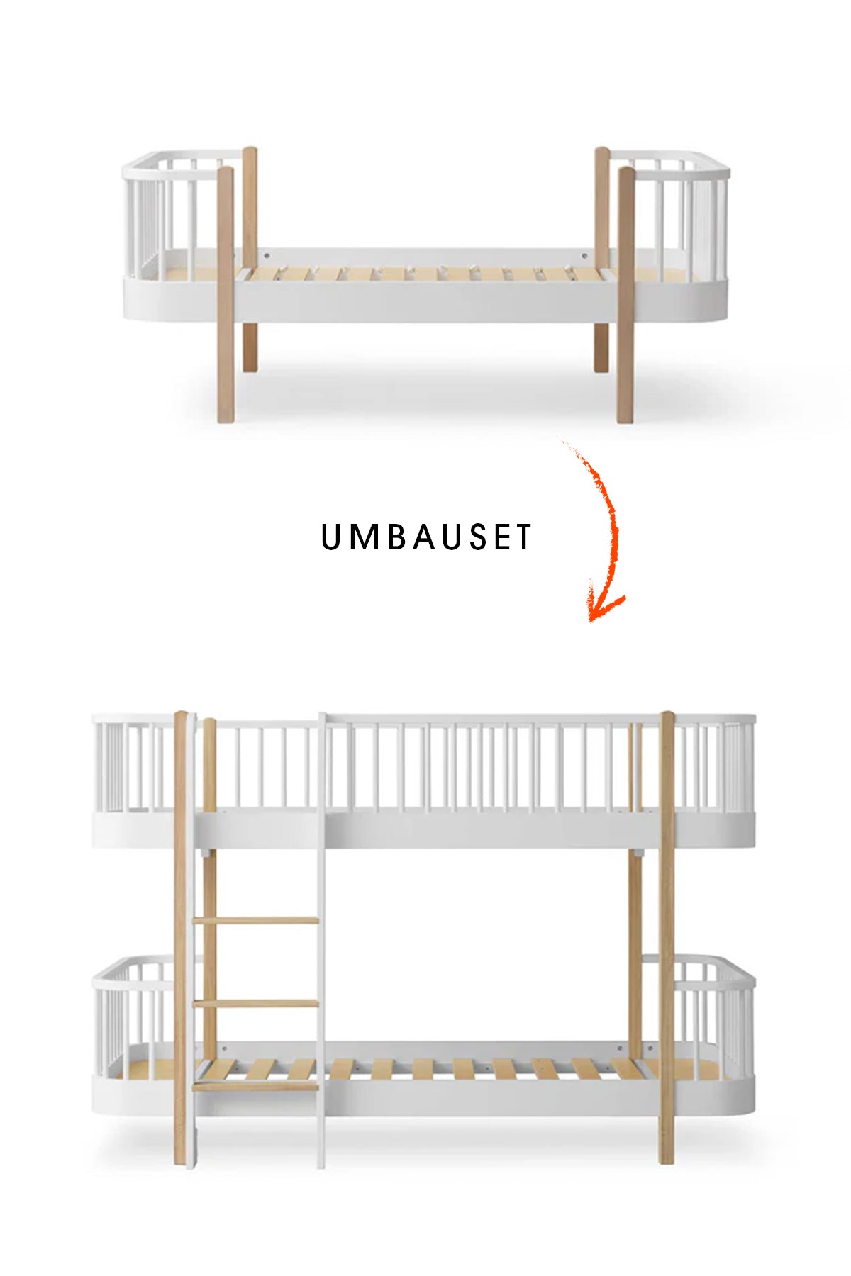 Wood Umbau-Set vom Original Juniorbett zum halbhohen Etagenbett, weiß/eiche
