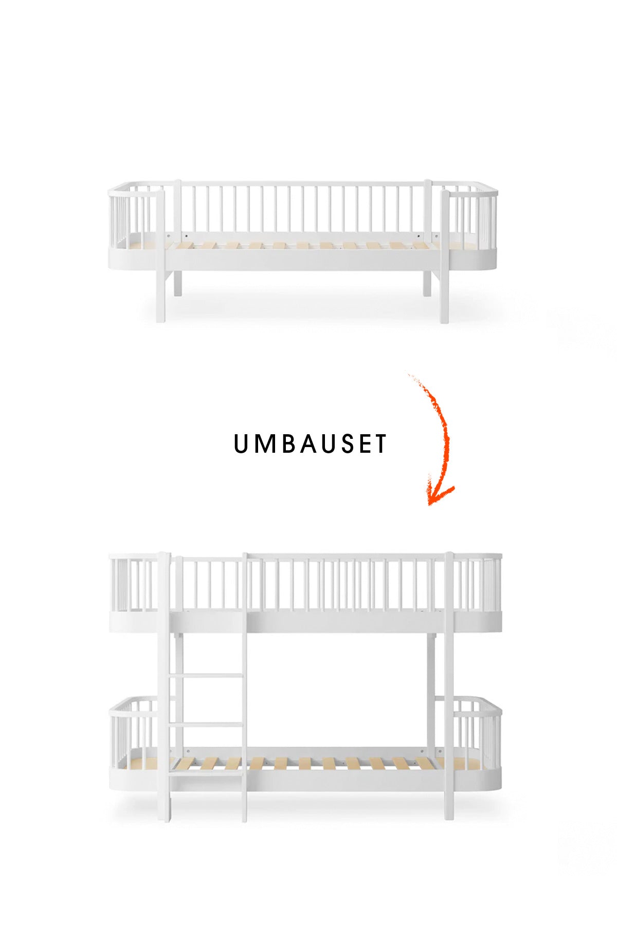 Umbau-Set für weißes Bettsofa zum halbhohen Etagenbett von Oliver Furniture