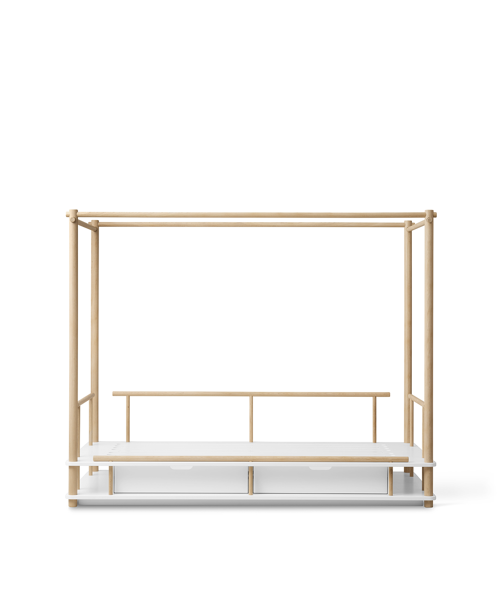 Camp Himmelbett Kinderbett 90x180 cm weiß geölte Eiche mit Stauraum und Rausfallschutz