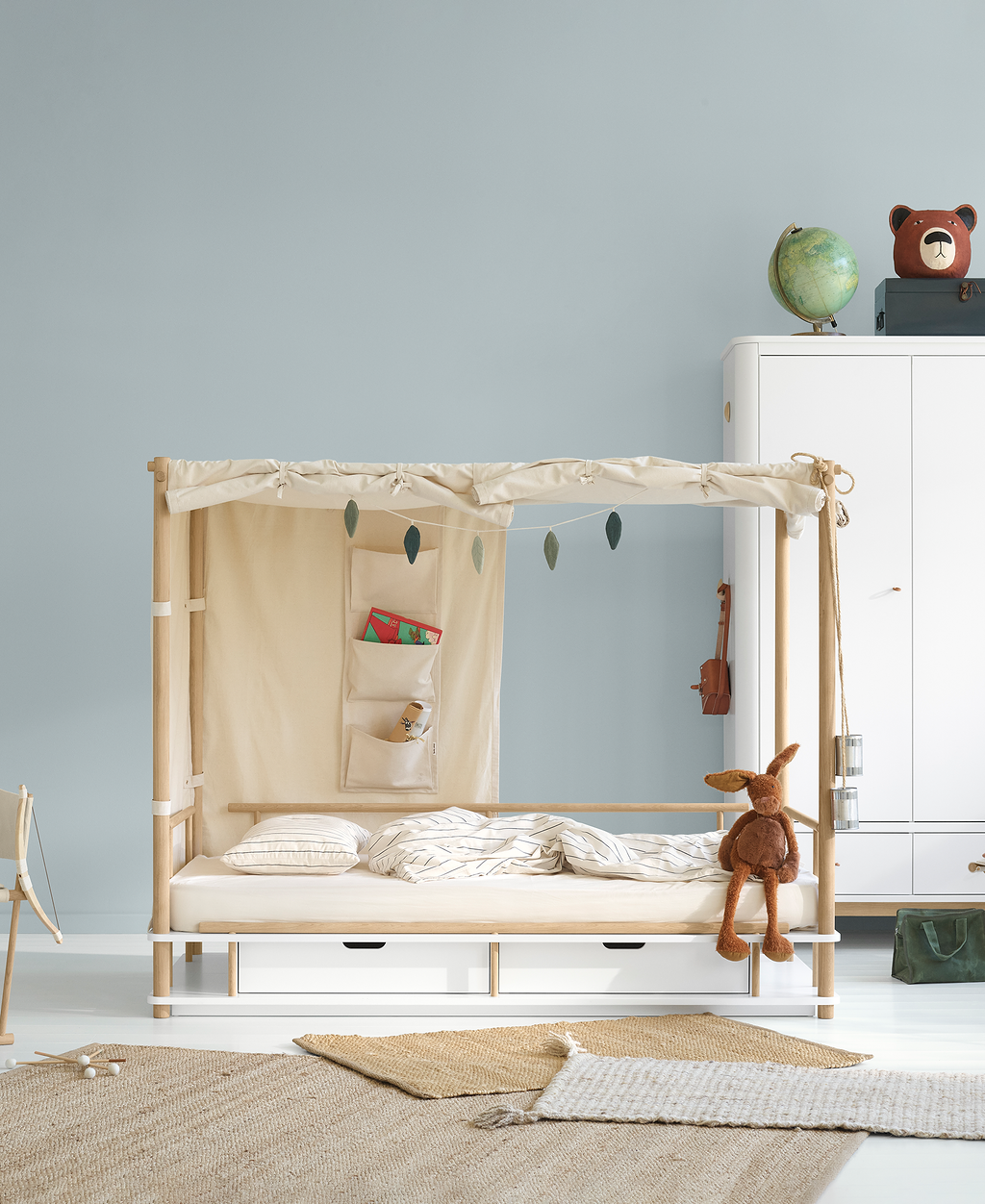 Camp Himmelbett, 90x180 cm, weiß/Eiche