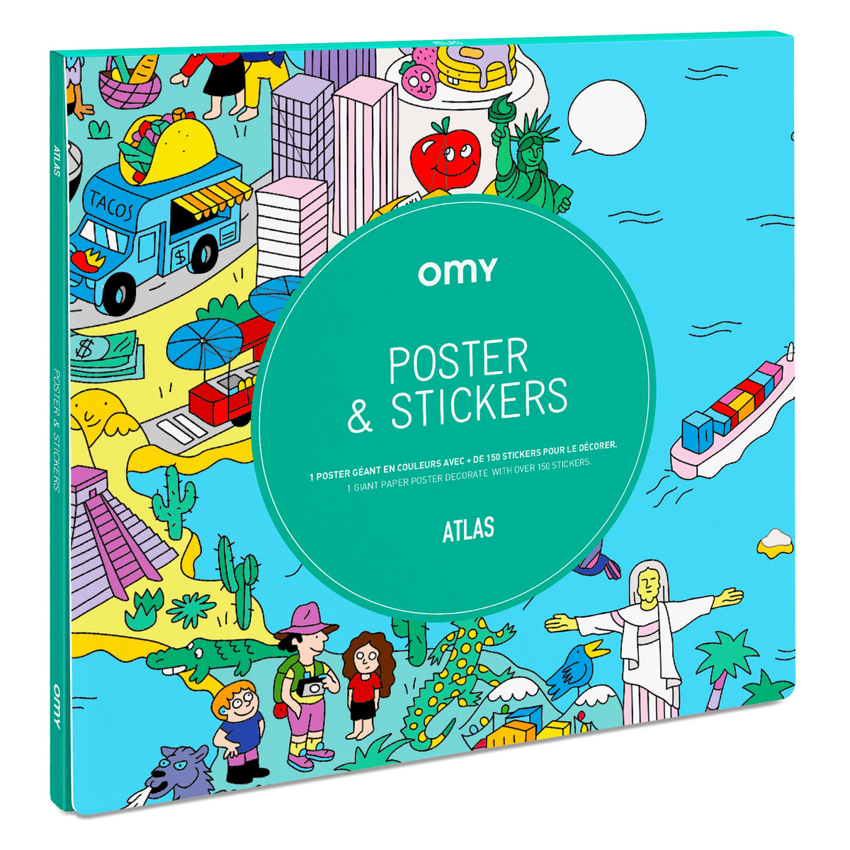Giant Poster & Sticker Atlas für Kinder zur spielerischen Weltentdeckung mit 150 abziehbaren Stickern und großer Weltkarte.