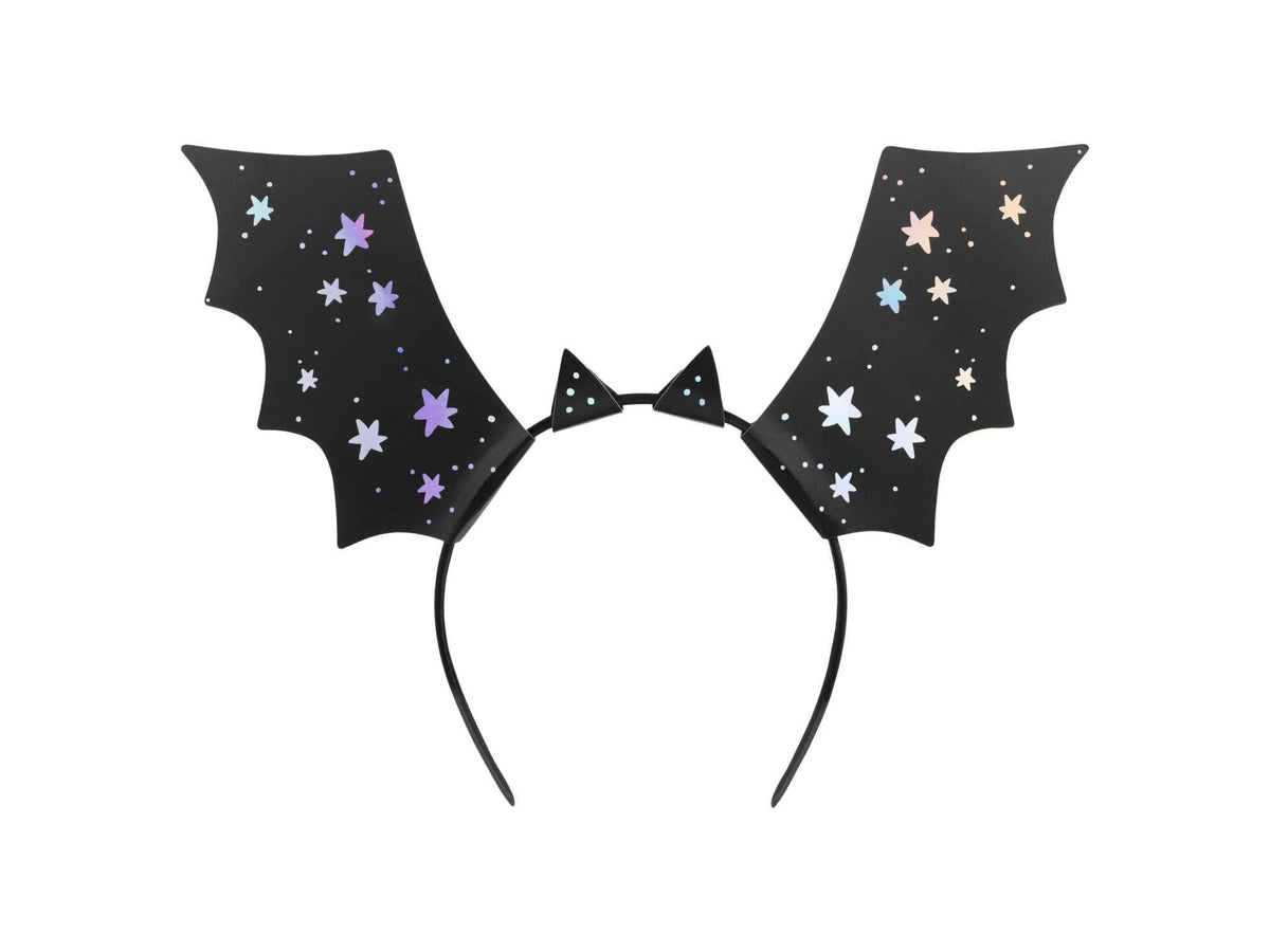 Set aus 4 schwarzen Haarreifen mit holografischen Fledermaus-Designs, Modell OP29, 23x30 cm, gruselig schön.