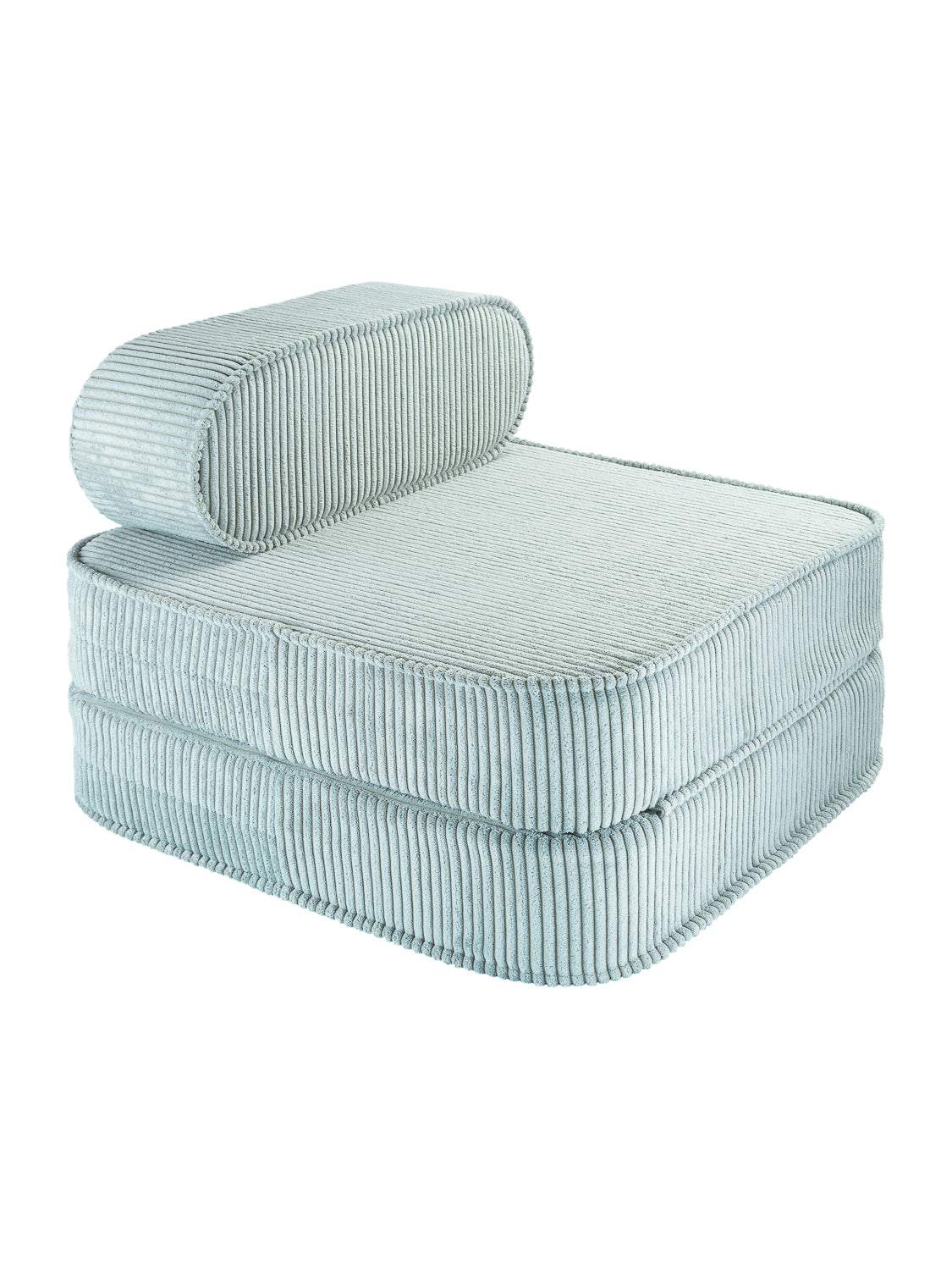 Wigiwama Flip Chair peppermint green versatile children’s chair and sleep mattress with eco-friendly recycled corduroy cover
