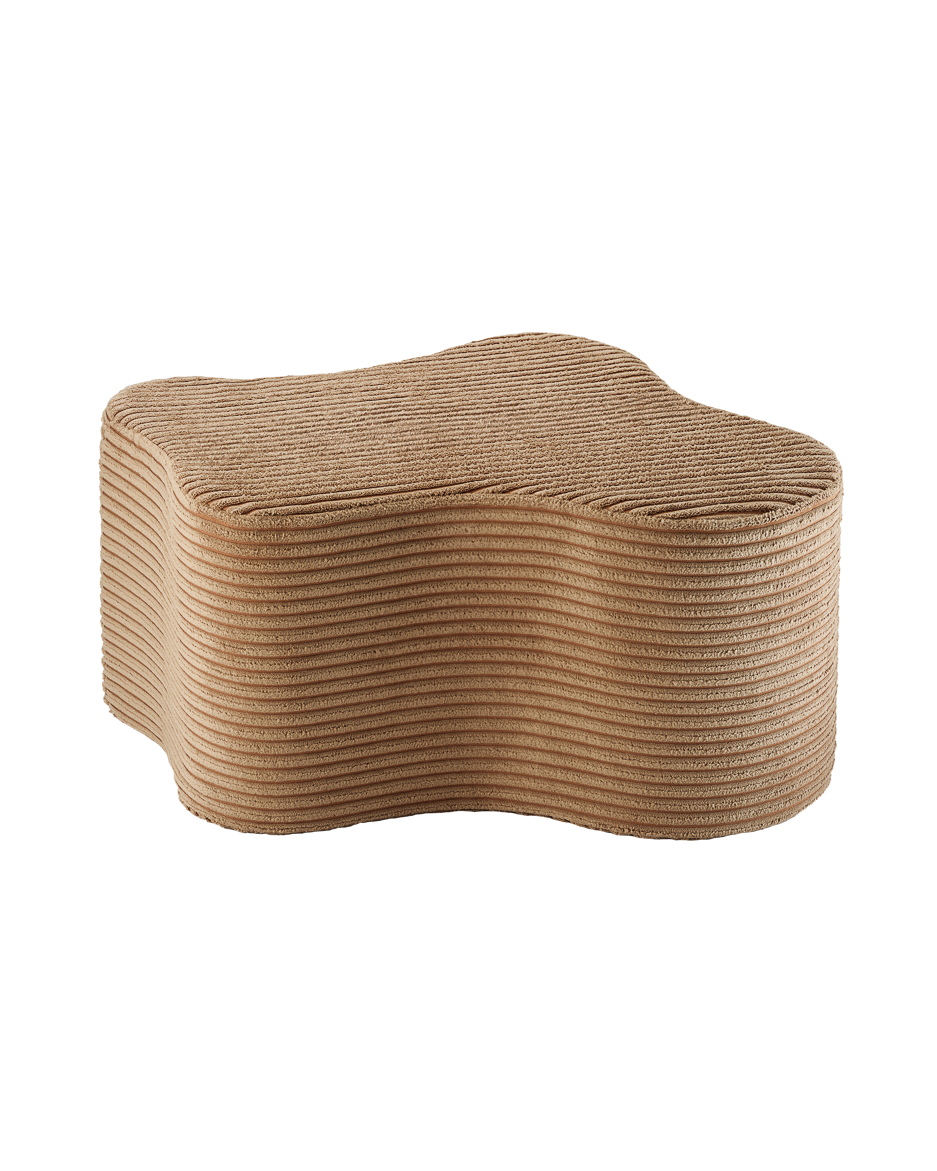 Wigiwama Cloud Pouffe in toffee cord fabric for cozy kids' room seating and play, organic cloud shape, soft and durable polyester cover.