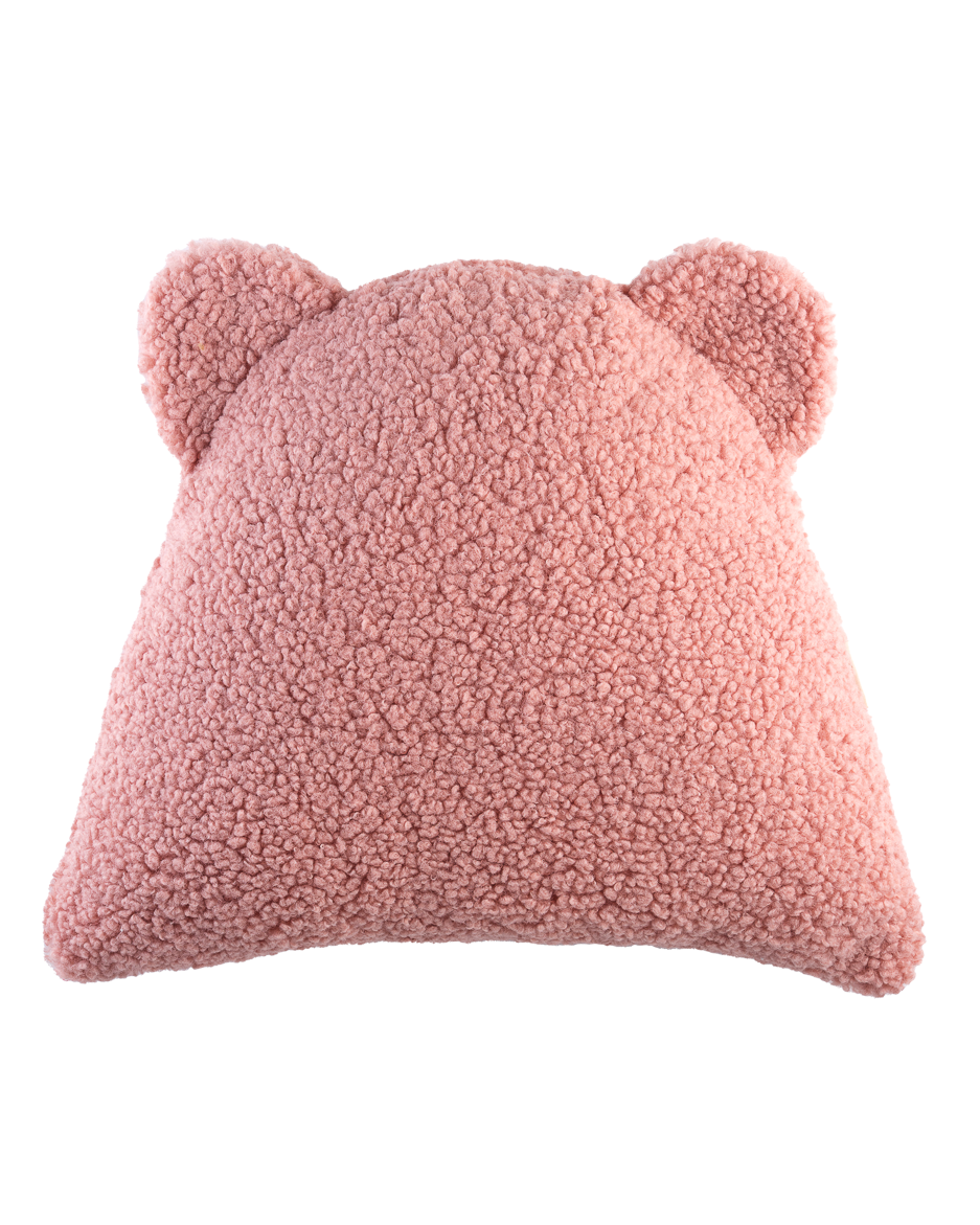Guava pink bear cushion with teddy fabric and bear ears for kids room