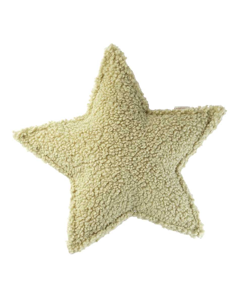 Star Kissen in Sternform aus weichem Teddy-Stoff in Matcha-Grün, 37x40 cm, OEKO-TEX® zertifiziert und handwaschbar