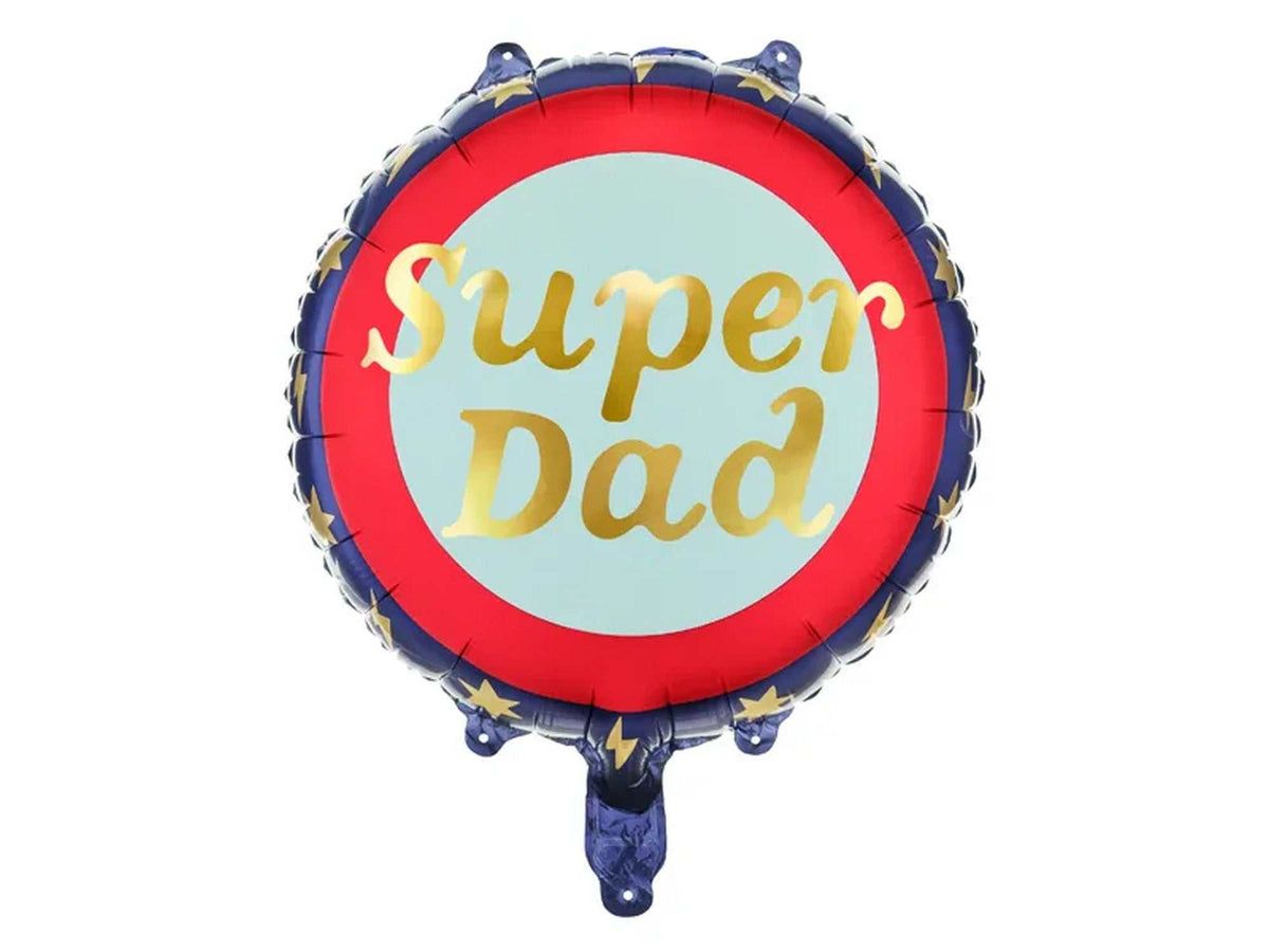 Runder Folienballon Super Dad in Blau und Rot mit goldenen Buchstaben, 45 cm groß, ideal für Geburtstag und Männertag