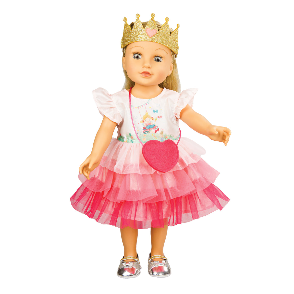 Puppenkleid "Pr!nzessin Emily" mit Herztasche und Krone. Gr. 35-45