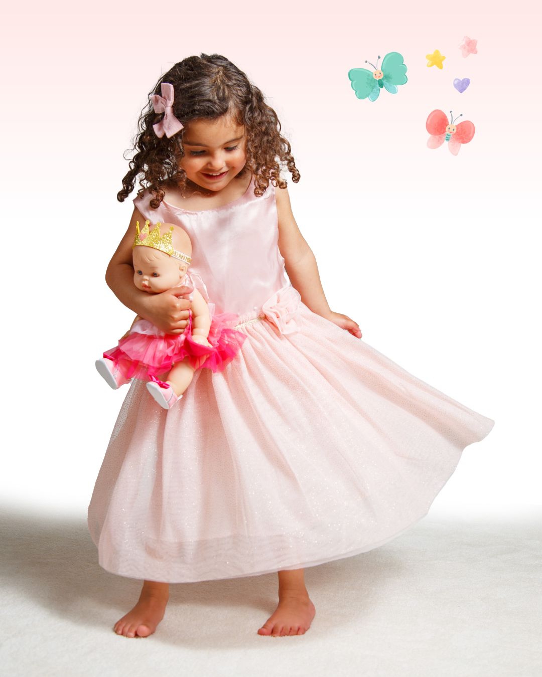 Puppenkleid "Pr!nzessin Emily" mit Herztasche und Krone. Gr. 35-45