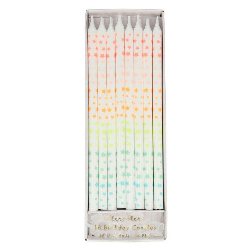 16 bunte Stars Pattern Kerzen mit Sternen in Regenbogenfarben für Partykuchen