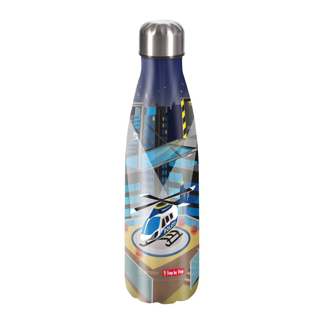 Edelstahl-Trinkflasche Helicopter Sam aus 18/8 Edelstahl, isoliert und BPA-frei, für kalte und warme Getränke, 0,5 l, 24 Std. kalt, 18 Std. heiß, robust und recyclebar