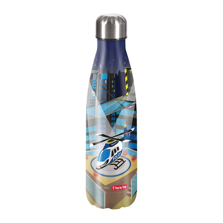 Edelstahl-Trinkflasche Helicopter Sam aus 18/8 Edelstahl, isoliert und BPA-frei, für kalte und warme Getränke, 0,5 l, 24 Std. kalt, 18 Std. heiß, robust und recyclebar