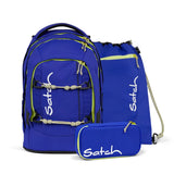 Blauer Satch Pack Schulrucksack Set mit ergonomischem Design, nachhaltigem Material und reflektierenden Elementen