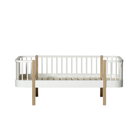 Wood Junior Bettsofa 90x160 weiß Eiche nordisches Design Kinderbett mit Rückenlehne und erweiterbarer Länge