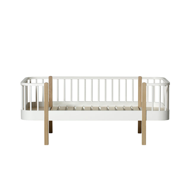 Wood Junior Bettsofa 90x160 weiß Eiche nordisches Design Kinderbett mit Rückenlehne und erweiterbarer Länge